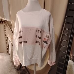 80's Vintage Ton Sur Ton Graphic Sweatshirt White and Pink. Size Large.